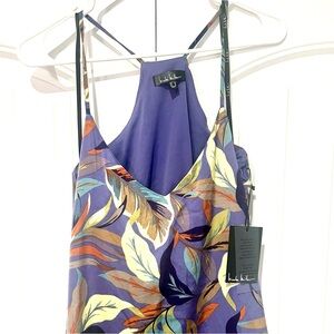 🌴 Floral Maxi satin slip dress straps pockets NWT shelf-bra long Large racer